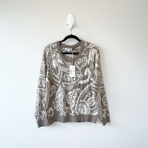 Isolde Paisley Print Stretch Knit Jumper Sweater Brown Cream Size Large NWT's